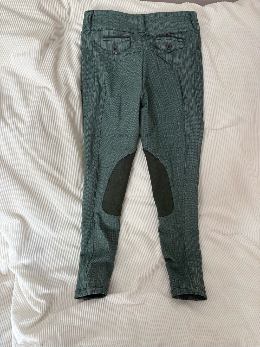 Kids Green Riding Tights with Knee Patches - Picture 3 of 3